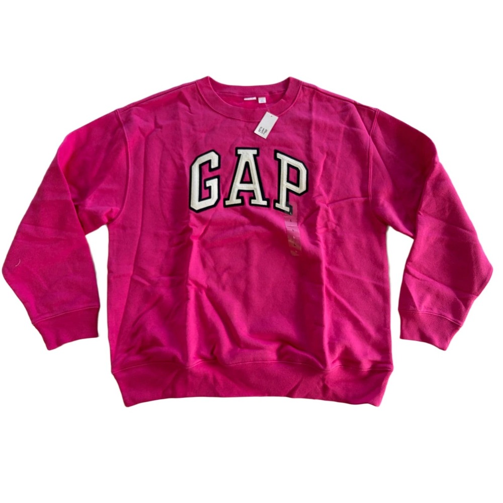 GAP Womens Pink Arch Logo Crewneck Sweatshirt Size L Fleece Pullover NWT